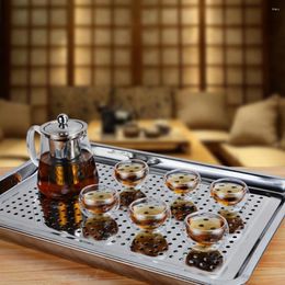 Plates Stainless Steel Tea Cup Tray Household Plate Japanese Style Hollow Holder For Home Teahouse (32x25cm)