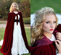 Vintage Burgundy Velvet Snow Winter Wedding Bridal Cloak 2020 Sleeveless Floor Length Cheap Bridal Wrap Cape Shawl for Bride Custo5033446