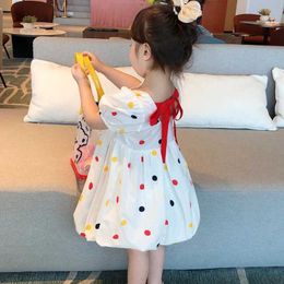 Girl's Dresses 2022 Summer Girls Dress Polka Dot Back Lace-Up Short-Sleeved Flower Bud Dress Fashion Kids Outfit Cute Toddler Baby Clothing