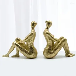 Decorative Figurines Resin Crafts Realistic Character Sculpture Thinkers Yoga Girl Ornaments Golden Human Body Home Decoration