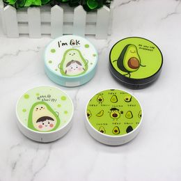Cute Portable Mini Contact Lens Case for Travel Lady Holder Storage Eye Care Container with Mirror Lenses Box Avocado