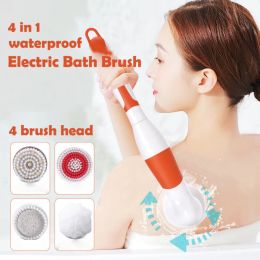 Massager 4 In 1 Electric Bath Brushes Waterproof Long Handle Rotating Bath Brush Handheld Household Bath Cleaning Body Massage Brush