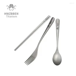 Dinnerware Sets HWZBBEN Lightweight Titanium Spoon Fork Chopsticks Set For Home Kitchen Camping Use Portable Tableware