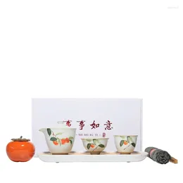 Teaware Sets Handmade And Hand-Painted Coffee Cup Persimmon Tea Set Ceramic Home Living Room Water Storage Tray Gift Box