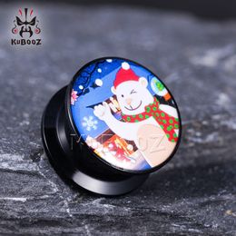 KUBOOZ New Acrylic Merry Christmas Elk Ear Tunnels Plugs Piercing Earring Gauges Stretchers Body Jewellery Expanders 10PCS