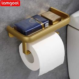 Toilet Paper Holders Lamgool Stainless Steel Toilet Paper Holder Bathroom Wall Mount Wc Paper Phone Holder Shelf Towel Roll Shelf Accessories 240410