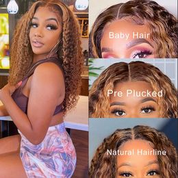 Highlight Deep Wave Frontal Wig 30 32 34 Inch Ombre Lace Front Wig Colored Curly Human Hair Wig HD Lace Frontal Wig