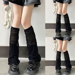 Women Japanese Style Summer Thin Leg Warmers Frill Trim Pleated Ruched Striped Wide Leg Flare Baggy Knee High