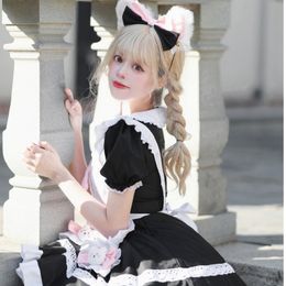 Summer Unisex Lovely Lolita One-Piece Skirt Black White Cosplay Outfit 18-24 Age Maid Dresses 100% Polyester Cafe WorkingCostume