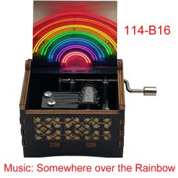 Wooden Music Box Somewhere Over The Rainbow Supports Custom Handed Cute Musical Gifts for Kids Birthday Home Office Decor