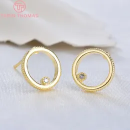 Stud Earrings (1956)6PCS 9.5MM 24K Gold Color Brass With Zircon Round Circle Pins High Quality Diy Jewelry Findings Accessories