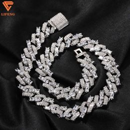 2024 15mm Iced Out S925 Miami Cuban Chain Necklace Baguette Round Stsggered 2 Row Vvs Moissanite Diamond Men Prong Cuban Link Chain