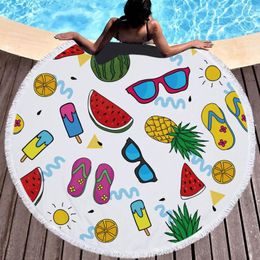 Towel Ice Cream Watermelon Print Thick Microfiber Round Beach Shower Bath Towels Bohemian Summer Circle Serviette De Plage Ronde