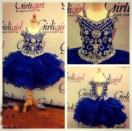 2017 Lovely Royal blue Girl039s Pageant Dresses with Crystal Beaded Knee Length Birthday Party Dresses Ball Gown Princess Party9257183922