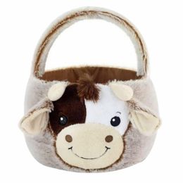 2023 Cute Plush Cow Easter Basket 10 In/25cm Plush Cow Easter Buckets With Plush Ear Easter Gift Bags Easter Tote Bags For Party