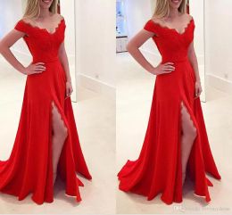 2024 Size Split Off Shoulder Prom Dresses Lace Sage Pleats Draped Chiffon Party Dress Red Formal Gowns Runway Fashion Evening Dresses