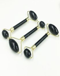 Natural Black Obsidian Jade Roller Crystal Massage Roller Gua Sha Set Real Jade Facial Lifting Tool face Thin Massager6691023