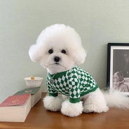 Dog Apparel Casual Plaid Pet Knit Sweater Puppy Cat Clothes Warm Bichon Teddy Schnauzer Autumn And Winter Small
