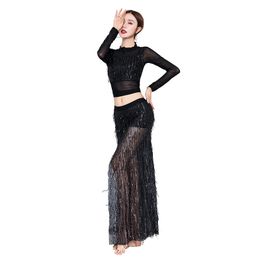 Autumn And Winter New Belly Dance Performance Costume Sequins Gorgeous Fairy Models Sexy Adult Belly Dance Practice Costume