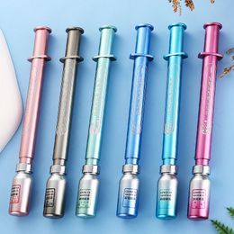 6Pcs Luminous Vaccine Shaped Gel Pens Syringe Modelling Neutral Pen Signature Pens Students Nurse Gift Stationery