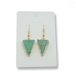 Dangle Earrings Green Druzy Stone Quartz Geode Crystal Triangle Gold Color Raw Mineral Drop Women