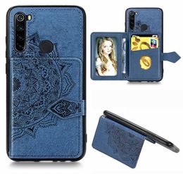 For Redmi Note 8 Phone Case Card Slot Money Holder Emboseed Flower with Hand Strap ModelNote86015197