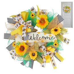Party Decoration Summer Bee Wreath Sunflower Welcome Artificial Front Door Decorative