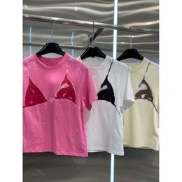 Designer Women's Bikini Print Top in Cotton Letter Printed Fitted Short-sleeved Crewneck T-shirt Lady Tees S Casual Clothes Tops 509