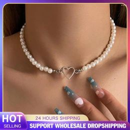 Choker 3pcs Pearl Heart Necklace Korean Fashion For Women Pendant Hollow Exquisite Elegant Clavicle Chain Party Jewelry Gifts