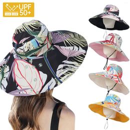 Wide Brim Hats Luxury Double Sided Wearable Plant Printing Cotton Bucket Cap Women Sun Protection Flower Beach Outdoor Fishing Hat