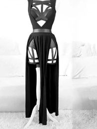 Vintage Gothic Club Sexy Summer Suit Women Sleeveless Black Corset Crop Top Bandage Underpants Mesh Split Skirt 3pcs Sets 240402