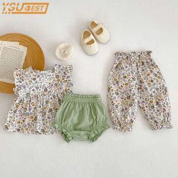 Sets 2023 Toddler Girls Floral Suit Infant Short Sleeves Top+Bread Shorts 2pcs Suit Cotton Baby Girls Flowers Summer Princess Pants