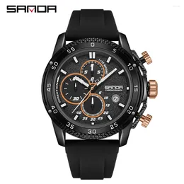 Wristwatches SANDA Brand 5314 Cool Fashion Trend Quartz Wristwatch Waterproof Date Stopwatch Round Dial Design Fluorescence Men Watch