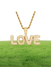 New Men039s Custom Name Small Bubble Letters Necklaces Pendant Ice Out Cubic Zircon Hip Hop Jewellery Rope Chain Two Color3187396