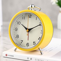 Hot 4.5 Inches Round Alarm Clock Retro Metal Frame Silent Pointer Night Light Desk Table Alarm Clock for Student Home Office