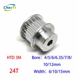 HTD 3M 24 Teeth Timing Pulley Bore 4/5/6/6.35/7/8/10/12mm For 3M Belt Width 6/10/15mm 24T Gears 24Teeth Synchronous Wheel