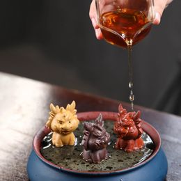 Small Dragon Statue Tea Pet Sculpture Figurine Interior for Table Centrepiece Bookcase Office Bedroom Decor 240411