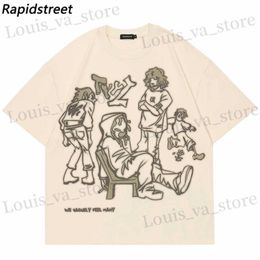 Men's T-Shirts 2023 Harajuku Cartoon Girl Cat Japanese Kanji Graphic T Shirt Strtwear Men T-Shirt Summer Short Slve Tshirt Tops Ts Unisex T240411