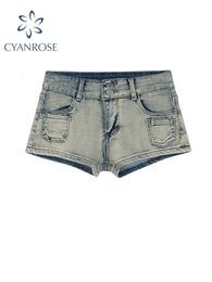 Womens Blue Mini Denim Shorts High Waist Jean Vintage Streetwear Korean Fashion Cowboy Short Pants 2000s Clothes Summer 240411