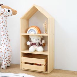 High Appearance Level Ins Book Shelf For Kids Solid Wood Small House Book Organiser Landing Log Multi-layer Toy Storage Rack