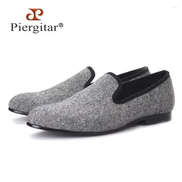 Casual Shoes Piergitar Classic Handmade Tweed In Interwoven Grey And Black Men Loafers Britain Style Traditional Flats