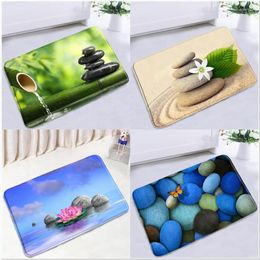 Bath Mats Zen Stone Non-slip Bathroom Mat Green Bamboo Flower Lotus Plant Scenery Flannel Bedroom Floor Rug Home Decor Kitchen Carpet