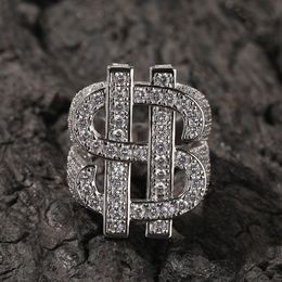 Hip Hop Hollow Dollar Symbol Casting Rings 18K Real Gold Plated Mens Finger Ring