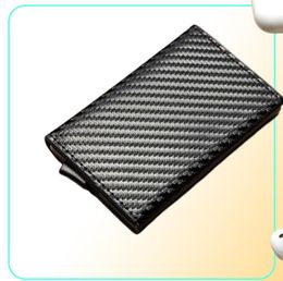 Wallets Automatic Men Women Smart Wallet Carbon Fibre Holder RFID Cardholder With Money Clips Pos ID Window3781022