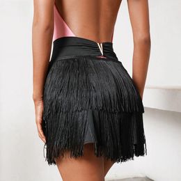 Stage Wear 2024 Female Latin Dance Skirts Tassel Fringe Design Dancing Dress Samba Tango Chacha Belly Dancewear