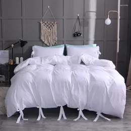 Bedding Sets MIDSUM Minimalist Style Set Solid Colour Sanding Quilt Cover Pillowcase Bow Decoration Duvet Soft Bedroom Textiles