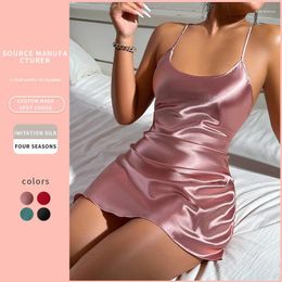 Women's Sleepwear Summer Ladies Nightgown Sexy Backless Ice Silk Halter Dress Pajamas Short Skirt Home Wear Women Simulation Nightgowns