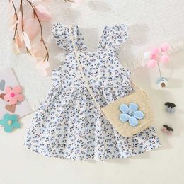 Girl's Dresses Girls Dress Summer Kids Dresses Childrens Dress Garden Small Floral Ruffled Childrens Skirt Bag Girls Clothes for Girls