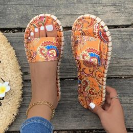 Slippers Women Sandals 2024Summer Women's Shoes Outer Wear Rope Leopard Print Flat Plus Size 43 Zapatillas Muje