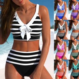 Womens Summer Two-piece Swimsuit with Black and White Printed Sexy Lace Up Casual Beach Swimsuit S-6XL240408